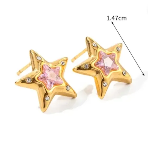 Anthropology Gold Star Earrings surgical steel waterproof tarnish proof birthday - Picture 5 of 8